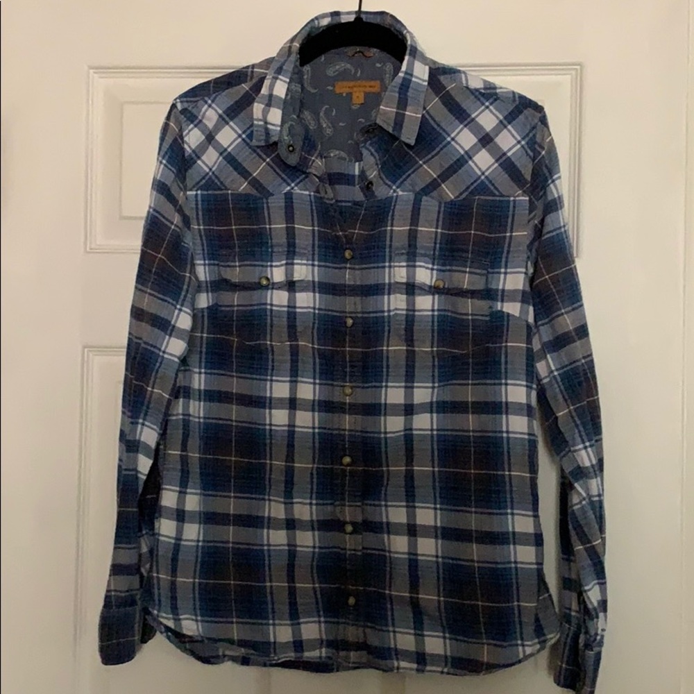 Blue Plaid Western Style Button Down Shirt